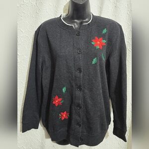 Vtg. Speculation Women's Cardigan Sweatshirt Charcoal Gray Sz. PS Christmas